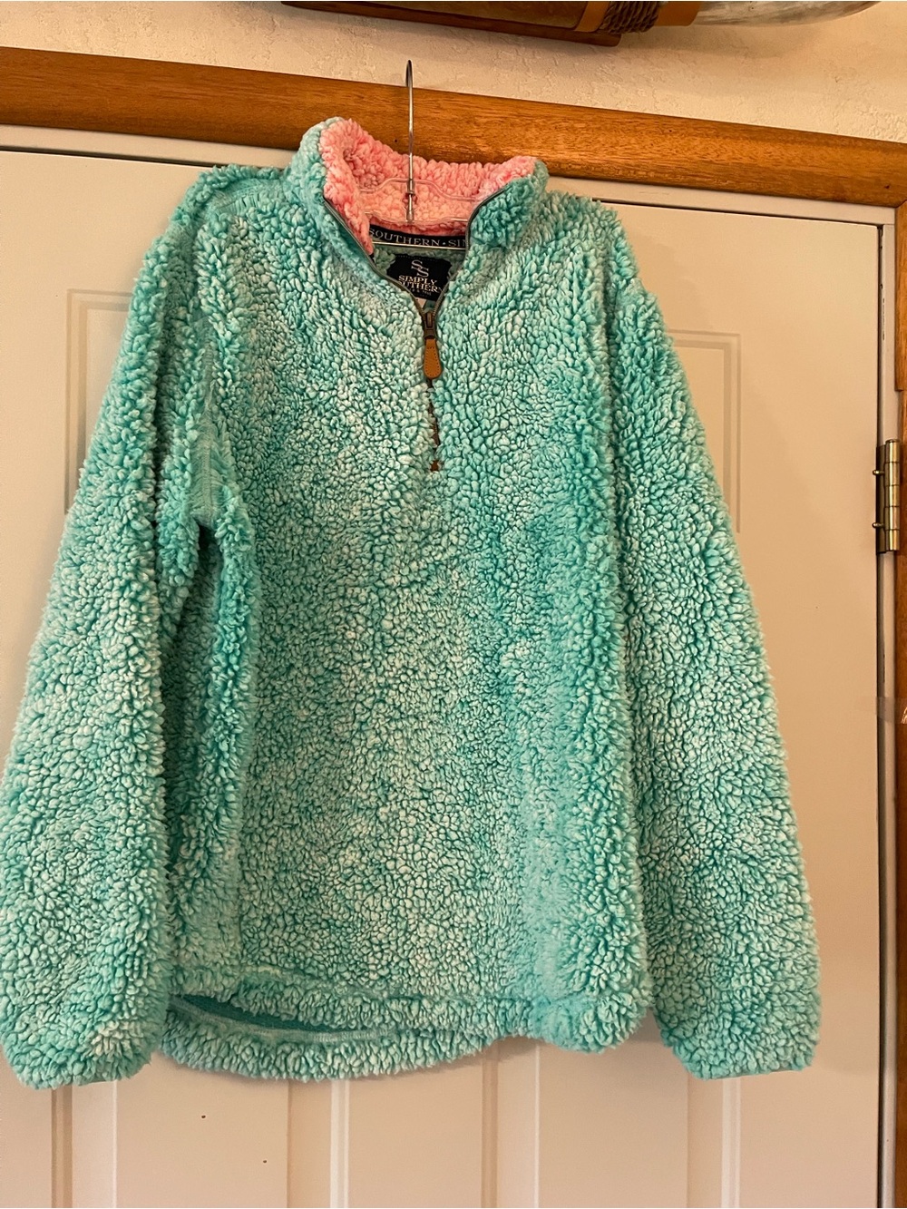 Simply Southern Southern green Women’s Sherpa 1/4 Zip Mock Neck Sweatshirt L